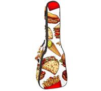 VAPOKF Sac pour ukulélé, étui pour ukulélé soprano ténor de 58,4 cm, 10 mm d'épaisseur, rembourré, sangles réglables, sac de transport, sac de transport, hamburger, pizza, sandwich, poulet, frites,