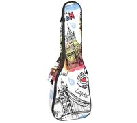VAPOKF Sac pour ukulélé, housse pour ukulélé soprano ténor concert 58,4 cm, 10 mm d'épaisseur, rembourré, sangles réglables, sac de transport, célèbre architectural de Londres, multicolore,