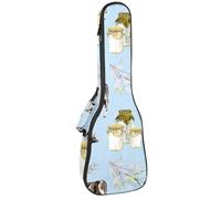 VAPOKF Sac pour ukulélé, housse pour ukulélé soprano ténor concert 58,4 cm, 10 mm d'épaisseur, rembourrée, sangles réglables, sac de transport, aquarelle de la ferme vache et lait, multicolore,