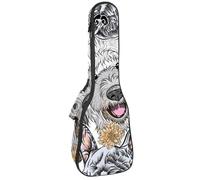 VAPOKF Sac pour ukulélé, housse pour ukulélé soprano ténor concert 58,4 cm, 10 mm d'épaisseur, rembourré, sangles réglables, sac de transport, labradoodle bouledogue français, chiot et fleurs,