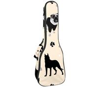 VAPOKF Sac pour ukulélé, housse pour ukulélé soprano ténor concert 58,4 cm, 10 mm d'épaisseur, rembourré, doux, sangles réglables, sac de transport, chien carlin Doberman et os, multicolore,