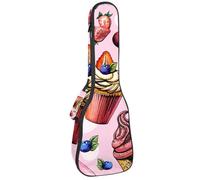VAPOKF Sac pour ukulélé, housse pour ukulélé soprano ténor concert 58,4 cm, 10 mm d'épaisseur, rembourré, doux, sangles réglables, sac de transport, cupcakes, marccon, crème glacée avec brrries,