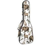 VAPOKF Sac pour ukulélé, housse pour ukulélé soprano ténor concert de 58,4 cm, 10 mm d'épaisseur, rembourrée, sangles réglables, sac de transport, animaux de la forêt, ours, cerf, loup, renard,
