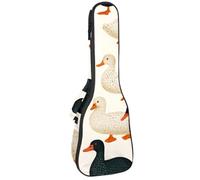 VAPOKF Sac pour ukulélé, housse pour ukulélé soprano ténor concert de 58,4 cm, 10 mm d'épaisseur, rembourré, doux, sangles réglables, sac de transport, noir et blanc, canards indiens coureurs,