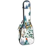 VAPOKF Sac pour ukulélé, housse pour ukulélé soprano ténor concert de 58,4 cm, 10 mm d'épaisseur, rembourrée, sangles réglables, sac de transport, sac de transport, forêt d'hiver, oiseau, cerf, lodge