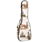 VAPOKF Sac pour ukulélé, housse pour ukulélé soprano ténor concert de 58,4 cm, 10 mm d'épaisseur, rembourré, doux, sangles réglables, sac de transport, aquarelle, cerf, renard, arbre, multicolore,