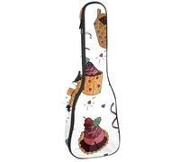 VAPOKF Sac pour ukulélé, housse pour ukulélé soprano ténor concert de 58,4 cm, 10 mm d'épaisseur, rembourré, sangles réglables, sac de transport, gâteaux aux fruits et cupcakes, multicolore,