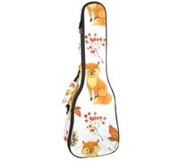 VAPOKF Sac pour ukulélé, housse pour ukulélé soprano ténor concert de 58,4 cm, 10 mm d'épaisseur, rembourrée, sangles réglables, motif renard, forêt, feuilles d'automne, baies, multicolore,