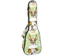 VAPOKF Sac pour ukulélé, housse pour ukulélé soprano ténor concert de 58,4 cm, 10 mm d'épaisseur, rembourrée, sangles réglables, sac de transport, bouledogue et Jack Russell Terrier Pet, multicolore,