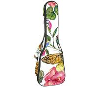 VAPOKF Sac pour ukulélé, housse pour ukulélé soprano ténor concert de 58,4 cm, 10 mm d'épaisseur, rembourré, doux, sangles réglables, sac de transport, motif papillon exotique, fleur aquarelle,