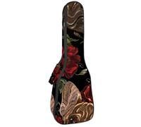 VAPOKF Sac pour ukulélé, housse pour ukulélé soprano ténor concert de 58,4 cm, 10 mm d'épaisseur, rembourrée, sangles réglables, sac de transport, broderie bouledogue français, imprimé rose rouge,
