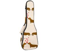 VAPOKF Sac pour ukulélé, housse pour ukulélé soprano ténor concert de 58,4 cm, 10 mm d'épaisseur, rembourrée, sangles réglables, sac de transport, motif teckel avec cœurs, multicolore,