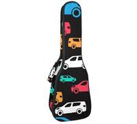 VAPOKF Sac pour ukulélé, housse pour ukulélé soprano ténor concert de 58,4 cm, 10 mm d'épaisseur, rembourrée, sangles réglables, sac de transport, voitures colorées sur fond noir, multicolore,