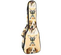 VAPOKF Sac pour ukulélé, housse pour ukulélé soprano ténor concert de 58,4 cm, 10 mm d'épaisseur, rembourrée, sangles réglables, sac de transport, chihuahua et chien Golden Retriever, multicolore,
