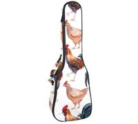 VAPOKF Sac pour ukulélé, housse pour ukulélé soprano ténor concert de 58,4 cm, 10 mm d'épaisseur, rembourré, sangles réglables, sac de transport, coqs et poules, animal de la ferme, multicolore,