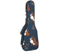 VAPOKF Sac pour ukulélé, housse pour ukulélé soprano ténor concert de 58,4 cm, 10 mm d'épaisseur, rembourrée, sangles réglables, sac de transport, basset hound et empreintes de pieds, multicolore,