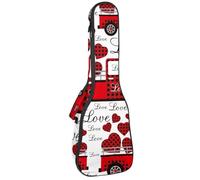 VAPOKF Sac pour ukulélé, housse pour ukulélé soprano ténor concert de 58,4 cm, 10 mm d'épaisseur, rembourré, sangles réglables, sac de transport, camion rouge avec cœurs d'amour, multicolore,