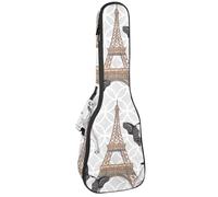 VAPOKF Sac pour ukulélé, housse pour ukulélé soprano ténor concert de 58,4 cm, 10 mm d'épaisseur, rembourré, sangles réglables, sac de transport, bouledogue français et tour Eiffel, multicolore,