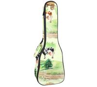VAPOKF Sac pour ukulélé, housse pour ukulélé soprano ténor concert de 58,4 cm, 10 mm d'épaisseur, rembourré, doux, sangles réglables, sac de transport, motif vaches à la ferme, multicolore,