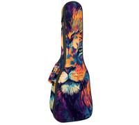 VAPOKF Sac pour ukulélé, housse pour ukulélé soprano ténor concert de 58,4 cm, 10 mm d'épaisseur, rembourrée, sangles réglables, sac de transport, motif lion aquarelle, multicolore,