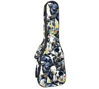 VAPOKF Sac pour ukulélé, housse pour ukulélé soprano ténor concert de 58,4 cm, 10 mm d'épaisseur, rembourrée, sangles réglables, sac de transport, vache de ferme sur le champ de fleurs, multicolore,