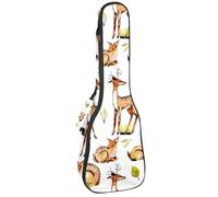 VAPOKF Sac pour ukulélé, housse pour ukulélé soprano ténor concert de 58,4 cm, 10 mm d'épaisseur, rembourré, doux, sangles réglables, sac de transport, aquarelle bébé cerf et feuilles, multicolore,