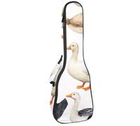 VAPOKF Sac pour ukulélé, housse pour ukulélé soprano ténor concert de 58,4 cm, 10 mm d'épaisseur, rembourré, doux, sangles réglables, sac de transport, noir et blanc, canards indiens coureurs,