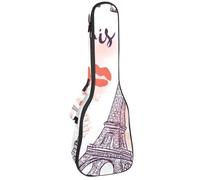 VAPOKF Sac pour ukulélé, housse pour ukulélé soprano ténor concert de 58,4 cm, 10 mm d'épaisseur, rembourré, doux, sangles réglables, sac de transport, tour Eiffel, bisous, cœurs, multicolore,