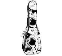 VAPOKF Sac pour ukulélé, housse pour ukulélé soprano ténor concert de 58,4 cm, 10 mm d'épaisseur, rembourrée, sangles réglables, sac de transport, motif requin en colère avec large ouverture,