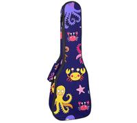 VAPOKF Sac pour ukulélé, housse pour ukulélé soprano ténor concert de 58,4 cm, 10 mm d'épaisseur, rembourré, doux, sangles réglables, sac de transport, baleine, pieuvre, crabe, étoile de mer,