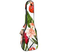 VAPOKF Sac pour ukulélé, housse pour ukulélé soprano ténor concert de 58,4 cm, 10 mm d'épaisseur, rembourré, sangles réglables, sac de transport, flamant rose, hibiscus tropical, feuilles de palmier,