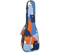 VAPOKF Sac pour ukulélé, housse pour ukulélé soprano ténor concert de 58,4 cm, 10 mm d'épaisseur, rembourré, sangles réglables, sac de transport, motif chats de style militaire, multicolore,