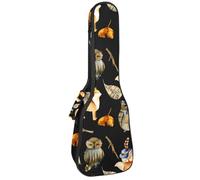 VAPOKF Sac pour ukulélé, housse pour ukulélé soprano ténor concert de 58,4 cm, 10 mm d'épaisseur, rembourrée, sangles réglables, sac de transport, animal de la forêt, renard, hibou, feuilles
