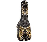 VAPOKF Sac pour ukulélé, housse pour ukulélé soprano ténor concert de 58,4 cm, 10 mm d'épaisseur, rembourré, doux, sangles réglables, sac de transport, motif floral doré dans un style baroque,