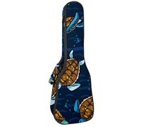 VAPOKF Sac pour ukulélé, housse pour ukulélé soprano ténor concert de 58,4 cm, 10 mm d'épaisseur, rembourré, doux, sangles réglables, sac de transport, motif tortues de dessin animé, nagent sur la