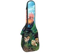 VAPOKF Sac pour ukulélé, housse pour ukulélé soprano ténor concert de 58,4 cm, 10 mm d'épaisseur, rembourrée, sangles réglables, sac de transport, famille de poulets à la ferme, multicolore,