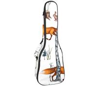 VAPOKF Sac pour ukulélé soprano ténor concert 58,4 cm 10 mm d'épaisseur, rembourré, sangles réglables, sac de transport, aquarelle, animaux de la forêt, renard, hérisson, lièvre, hibou, multicolore,