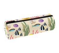 VAPOKF Sea World Trousse à crayons en cuir synthétique Motif récif coraux Poissons et récifs pour étudiants Trousse de maquillage pour femmes, filles, garçons, enfants, fournitures scolaires et de