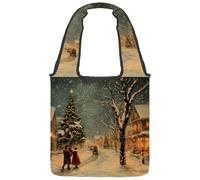 VAPOKF Snowy Street at Christmas Sac fourre-tout en toile pour femme, grand sac de transport réutilisable, sac à bandoulière pour l'école, le travail, le bureau, les voyages, le shopping, décontracté
