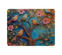 VAPOKF Tapis de souris rectangulaire avec base en caoutchouc Motif arbre abstrait et oiseau 28 x 22 cm