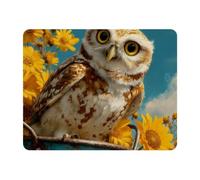 VAPOKF Tapis de souris rectangulaire avec base en caoutchouc - Motif chouette et tournesol - 28 x 22 cm