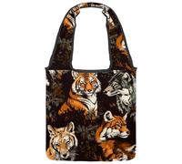 VAPOKF Tiger Fox Wolf Sac fourre-tout en toile pour femme, grand sac de transport réutilisable pour l'école, le travail, le bureau, les voyages, le shopping, décontracté