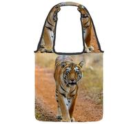 VAPOKF Tiger Prowl on the Road Sac fourre-tout en toile pour femme, grand sac de transport réutilisable, sac à bandoulière pour l'école, le travail, le bureau, les voyages, le shopping, décontracté