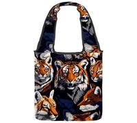 VAPOKF Tigers Anf Fox Sac fourre-tout en toile pour femme, grand sac de transport réutilisable, sac à bandoulière pour l'école, le travail, le bureau, les voyages, le shopping, décontracté