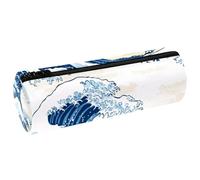 VAPOKF Tradition Japonaise Waves Étui en cuir pour crayons, pièces de monnaie, maquillage, pour étudiant, papeterie, école, bureau