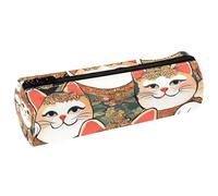 VAPOKF Tradition Lucky Cats Trousse à crayons en cuir avec motif chats porte-bonheur pour ranger des stylos, des pièces de monnaie, des cosmétiques, des articles de papeterie, l'école, le bureau