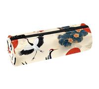 VAPOKF Tradition Trousse à crayons en cuir avec grues rouges et soleil Rouge