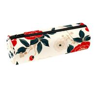 VAPOKF Tradition Trousse à crayons en cuir avec pivoine rose et blanche pour ranger des stylos, des pièces de monnaie, des cosmétiques, des fournitures de bureau ou des étudiants