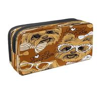 VAPOKF Trousse à crayons avec fermeture éclair pour garçons et filles, fournitures scolaires et de bureau, aquarelle vache pâturant sur l'herbe, Lunettes Yorkshire Terrier à rayures et à pois,