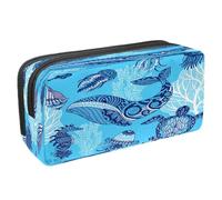 VAPOKF Trousse à crayons avec fermeture éclair pour garçons et filles, fournitures scolaires et de bureau, baleine noire géométrique, Blue Whale Turtle Méduse Hippocampe, 2.3x8.2x3.9in/6x21x10cm,